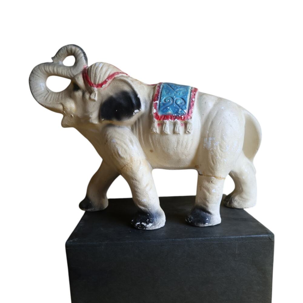 Vintage Chalkware Elephant Figurine MCM Circus Decor 13” Repaired Leg
